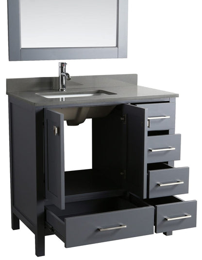 Design Element London Hyde 36" Vanity in Gray w/ Quartz Countertop | Square Basin