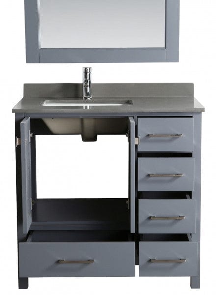 Design Element London Hyde 36" Vanity in Gray w/ Quartz Top in Gray and Mirror | DEC082F-G-GT