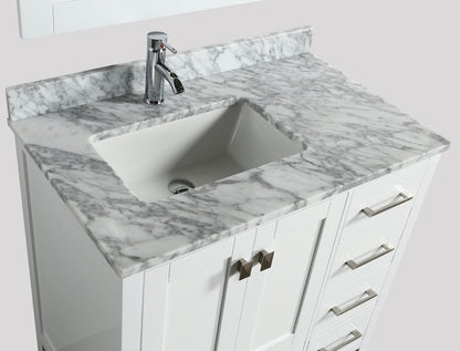 Design Element London Hyde 36" Vanity in White w/ Carrara Marble Countertop | Square Basin