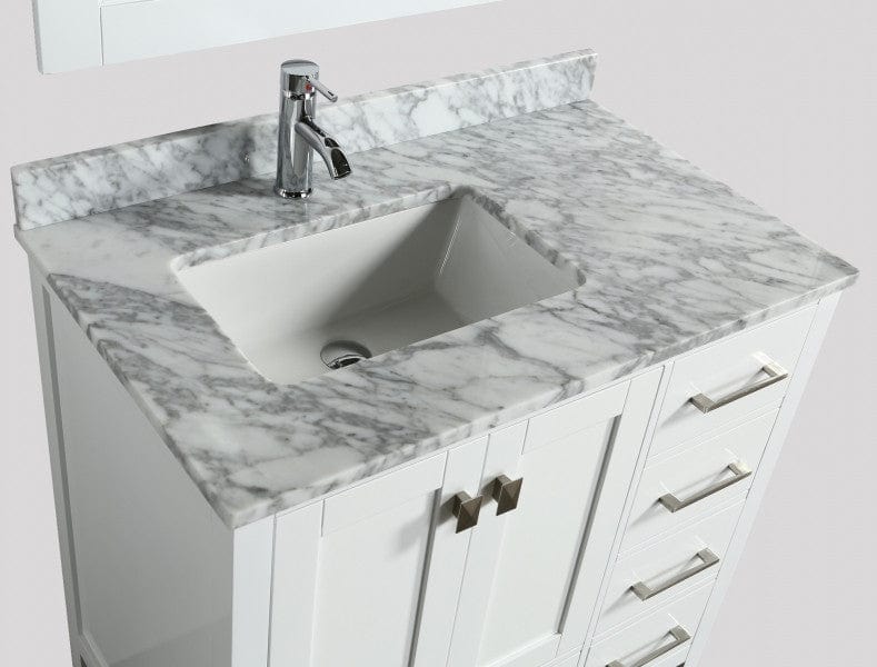 Design Element London Hyde 36" Vanity in White w/ Marble Top and Mirror | DEC082F-W-WT