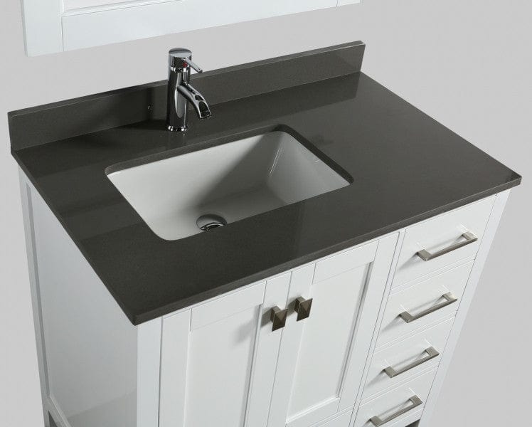 Design Element London Hyde 36" Vanity in White w/ Quartz Top in Gray and Mirror | DEC082F-W-GT