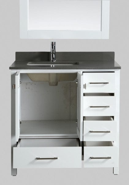 Design Element London Hyde 36" Vanity in White w/ Quartz Top in Gray and Mirror | DEC082F-W-GT