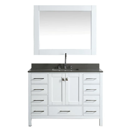 Design Element London 48" Vanity in White w/ Quartz Top in Gray and Mirror | DEC082C-W-GT