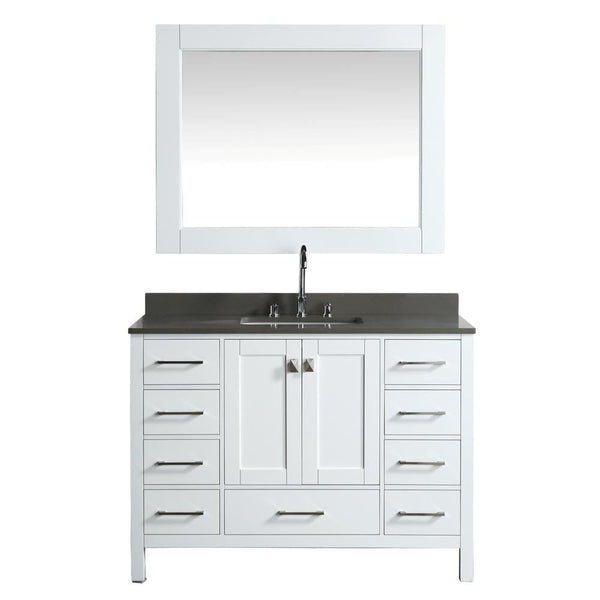 Design Element London 48 Vanity in White w/ Quartz Top in Gray and Mirror | DEC082C-W-GT