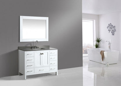 Design Element London Hyde 48" Vanity in White w/ Quartz Top in Gray and Mirror | DEC082C-W-GT