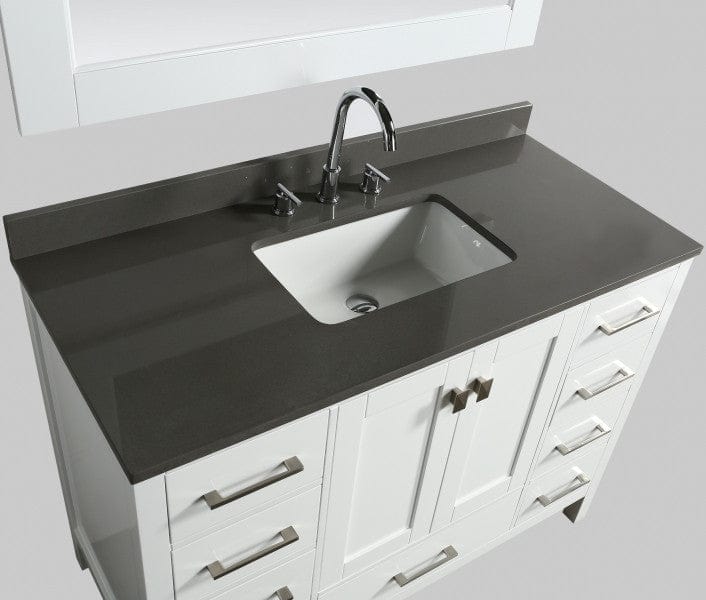 Design Element London Hyde 48" Vanity in White w/ Quartz Top in Gray and Mirror | DEC082C-W-GT