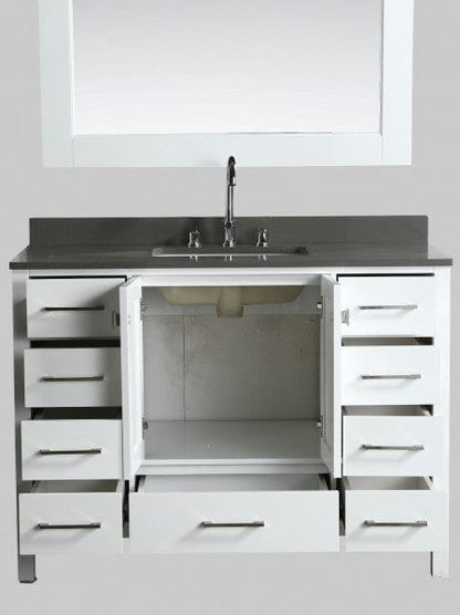 Design Element London Hyde 48" Vanity in White w/ Quartz Top in Gray and Mirror | DEC082C-W-GT