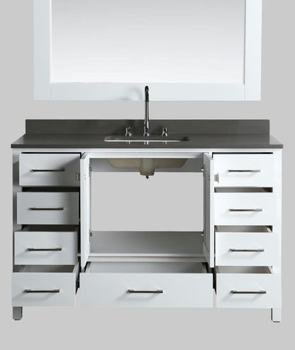 Design Element London Hyde 54" Vanity in White w/ Quartz Countertop | Square Basin