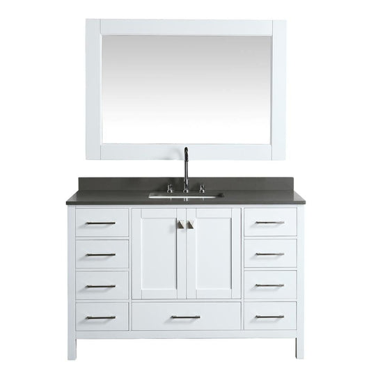 Design Element London 54" Vanity in White w/ Quartz Top in Gray and Mirror | DEC082D-W-GT