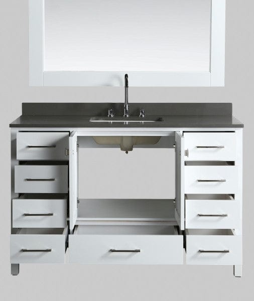 Design Element London Hyde 54" Vanity in White w/ Quartz Top in Gray and Mirror | DEC082D-W-GT