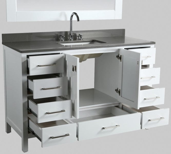 Design Element London Hyde 54" Vanity in White w/ Quartz Top in Gray and Mirror | DEC082D-W-GT