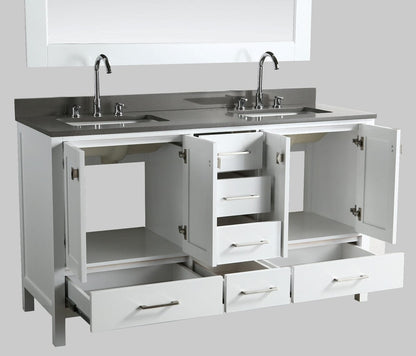 Design Element London Hyde 60" Vanity in White w/ Quartz Countertop | Square Basin