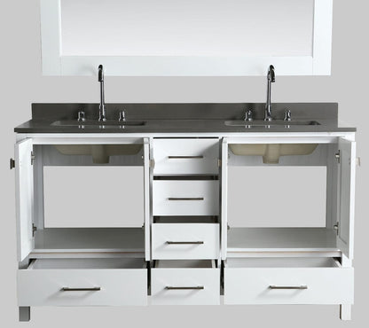 Design Element London Hyde 60" Vanity in White w/ Quartz Countertop | Square Basin