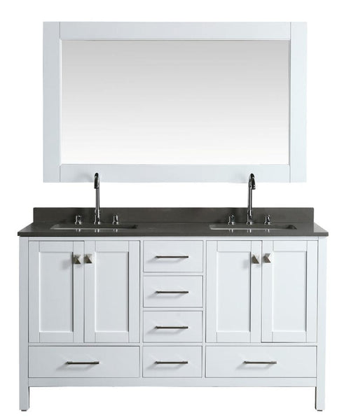Design Element London 61 Vanity in White w/ Quartz Top in Gray and Mirror