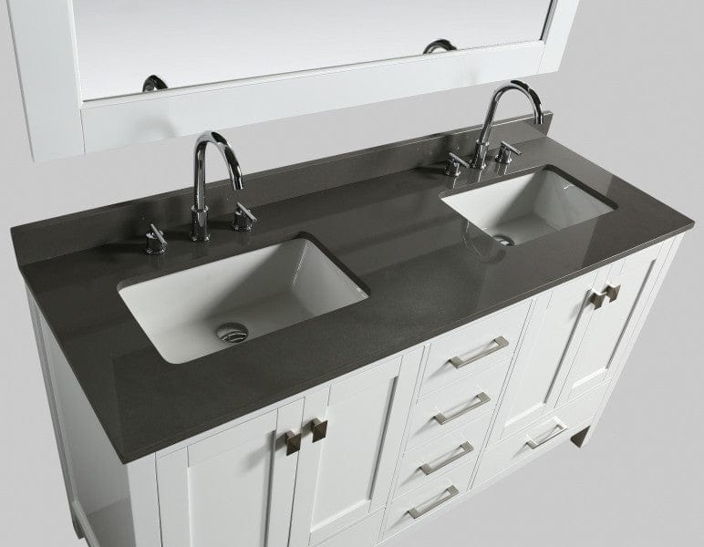 Design Element London Hyde 61" Vanity in White w/ Quartz Top in Gray and Mirror | DEC082A-W-GT