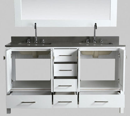 Design Element London Hyde 61" Vanity in White w/ Quartz Top in Gray and Mirror | DEC082A-W-GT