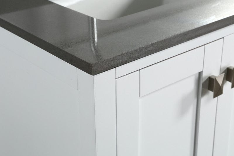 Design Element London Hyde 61" Vanity in White w/ Quartz Top in Gray and Mirror | DEC082A-W-GT