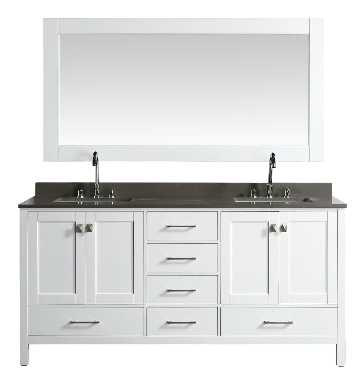 London 72" Vanity in White with Quartz Vanity Top in Gray with White Basin and Mirror