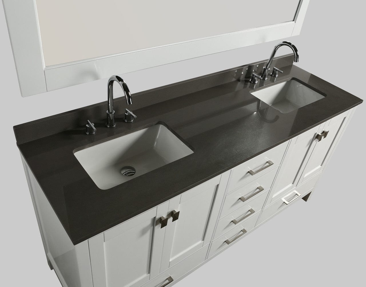 Design Element London Hyde 72" Vanity in White w/ Quartz Countertop | Square Basin