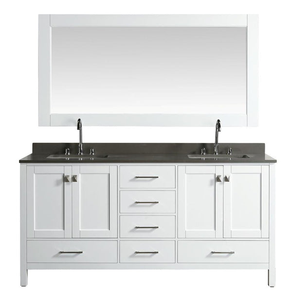 Design Element London 72 Vanity in White w/ Quartz Top in Gray and Mirror | DEC082B-W-GT