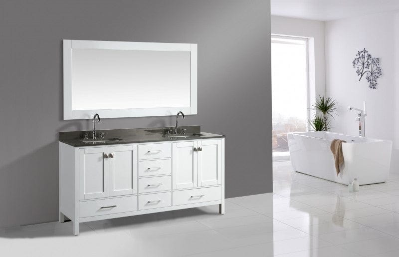 Design Element London Hyde 72" Vanity in White w/ Quartz Top in Gray and Mirror | DEC082B-W-GT