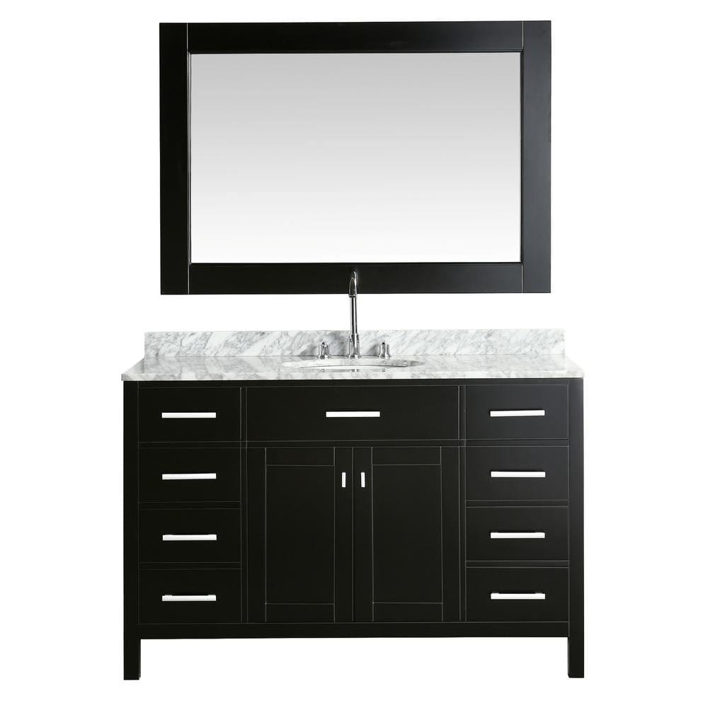 Design Element London 54" Single Sink Vanity Set in Espresso w/ Marble Top | DEC076H-E-WT