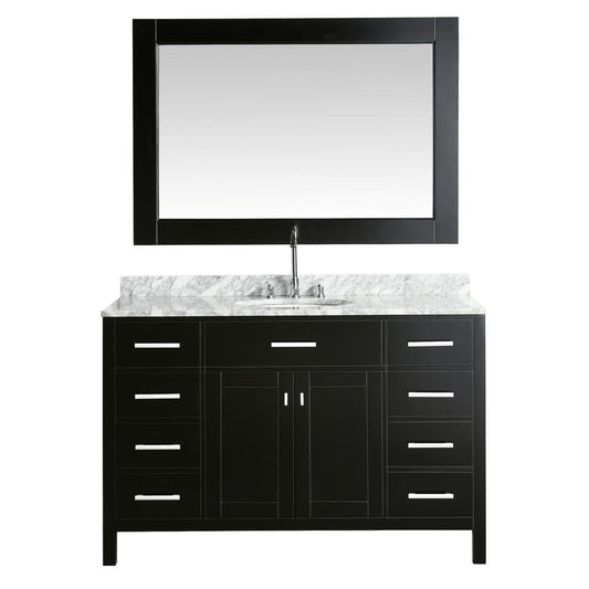 Design Element London 54" Single Sink Vanity Set in Espresso w/ Marble Top | DEC076H-E-WT