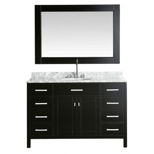 Design Element London 54" Single Sink Vanity Set in Espresso with White Carrera Marble Top