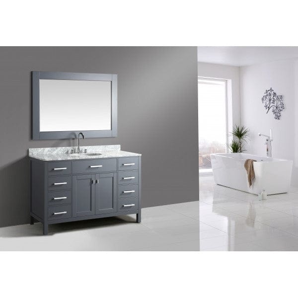 Design Element London Stanmark 54" Single Sink Vanity Set in Grey with White Carrera Marble Top
