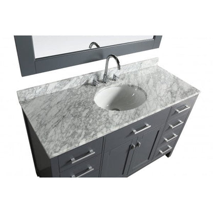 Design Element London Stanmark 54" Single Sink Vanity Set in Grey with White Carrera Marble Top