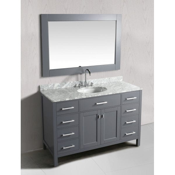 Design Element London Stanmark 54" Single Sink Vanity Set in Grey with White Carrera Marble Top