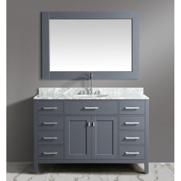 Design Element London Stanmark 54" Single Sink Vanity Set in Grey with White Carrera Marble Top