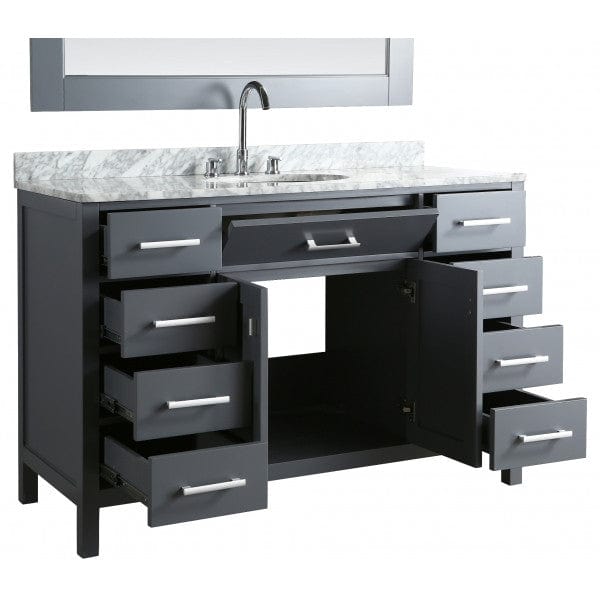 Design Element London Stanmark 54" Single Sink Vanity Set in Grey with White Carrera Marble Top