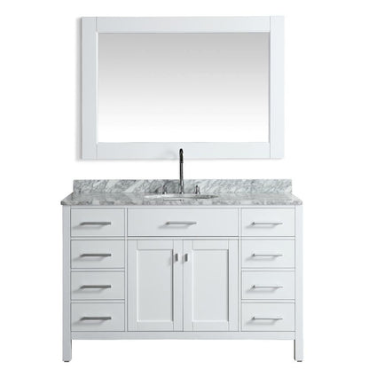 Design Element London 54" Single Sink Vanity Set in White w/ Marble Top | DEC076H-W-WT