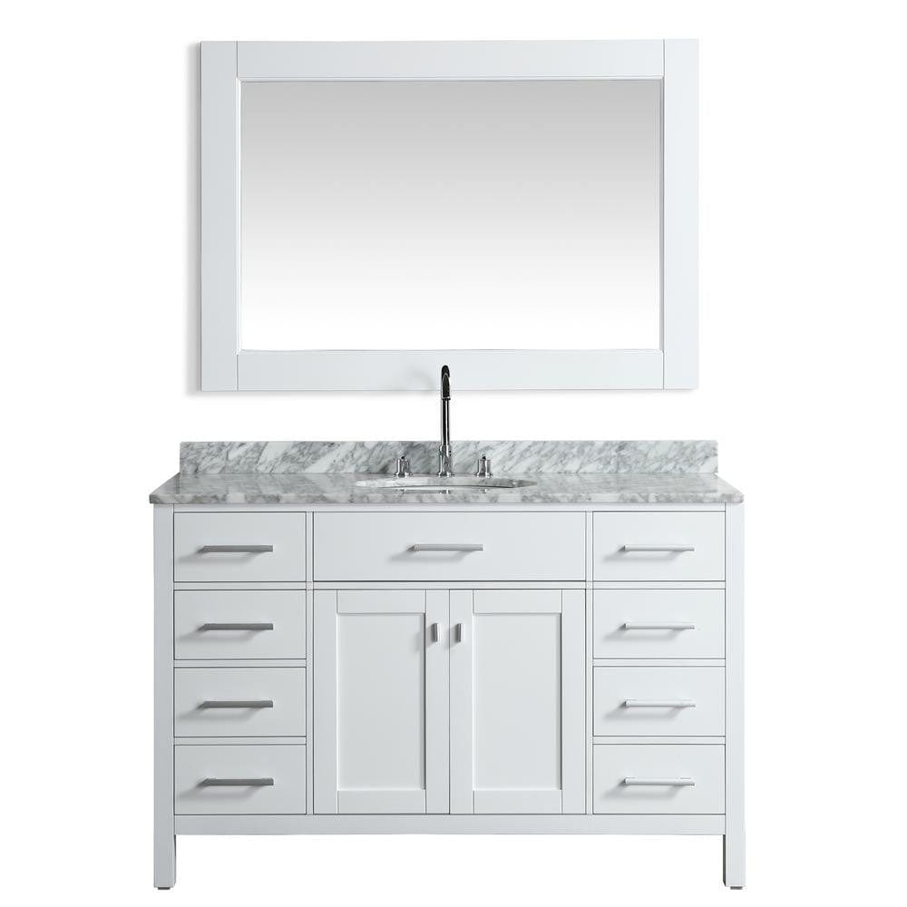 Design Element London 54" Single Sink Vanity Set in White w/ Marble Top | DEC076H-W-WT