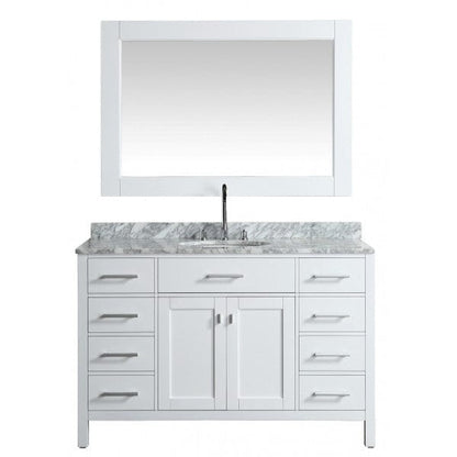 Design Element London 54" Single Sink Vanity Set in White with White Carrera Marble Top