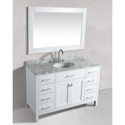 Design Element London Stanmark 54" Single Sink Vanity Set in White with White Carrera Marble Top