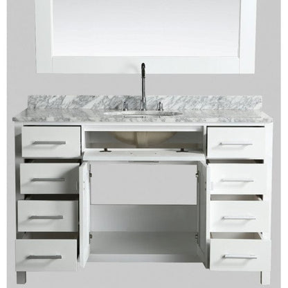 Design Element London Stanmark 54" Single Sink Vanity Set in White with White Carrera Marble Top