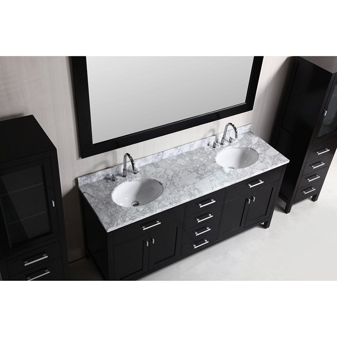 Design Element London Stanmark 72" Double Sink Vanity Set in Espresso w/ Two linen Cabinet