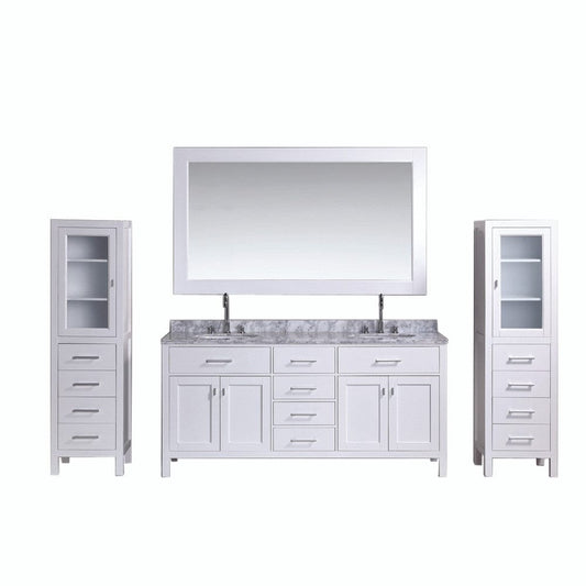 Design Element London 72" Double Sink Vanity Set in White w/ Two linen Cabinet