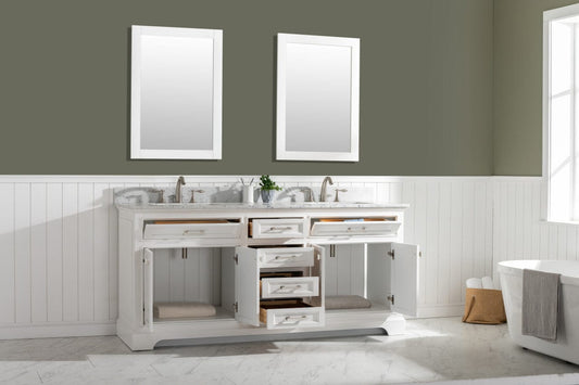 Design Element Milano 72" White Double Rectangular Sink Vanity open cabinets