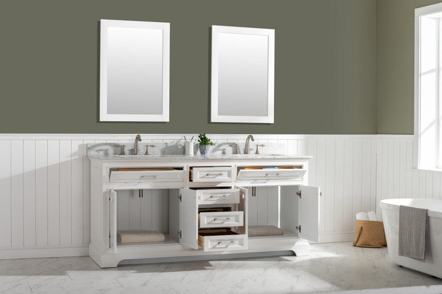Design Element Milano 72 White Double Rectangular Sink Vanity open cabinets