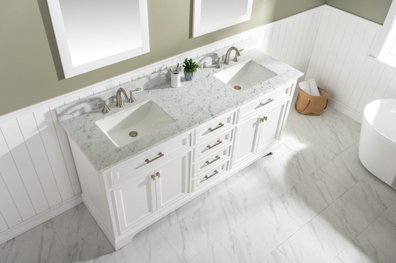 Design Element Milano 72" White Double Rectangular Sink Vanity top view