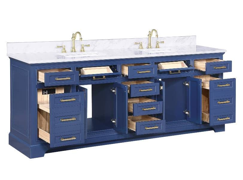 Milano 84" Blue Double Rectangular Sink Vanity By Design Element Drawer View