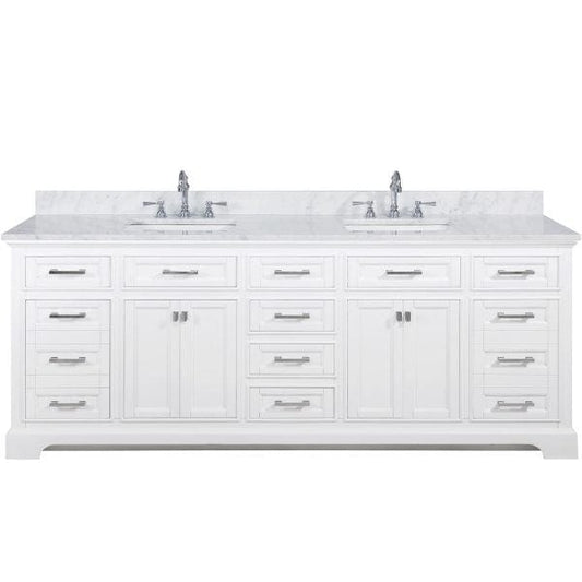 Milano 84" White Double Rectangular Sink Vanity By Design Element Front View