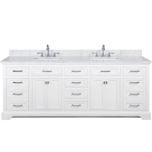 Milano 84" White Double Rectangular Sink Vanity By Design Element Front View