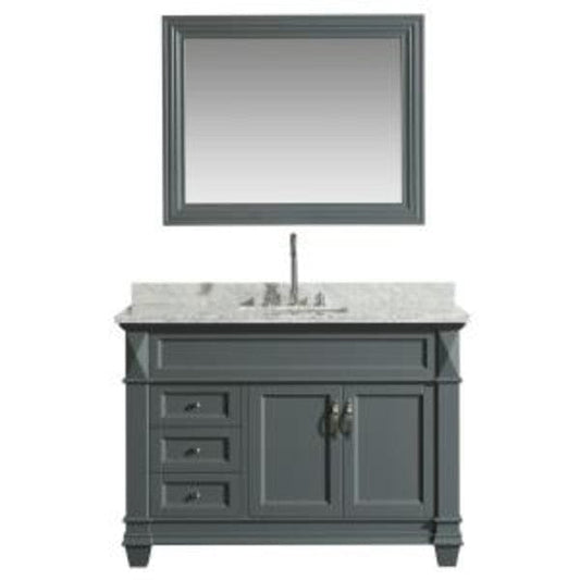 Hudson 48″  Gray Transitional Single Sink Vanity w/ White Carrara Marble Top