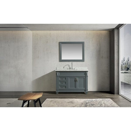 Hudson 48″  Gray Transitional Single Sink Vanity w/ White Carrara Marble Top