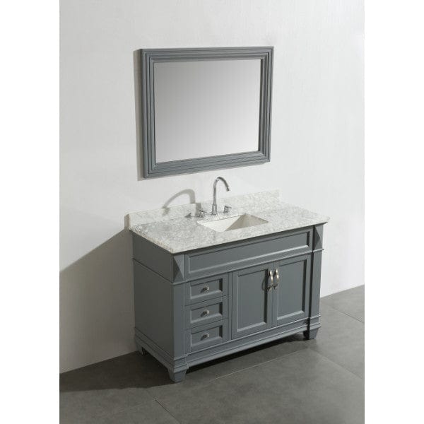 Hudson 48″  Gray Transitional Single Sink Vanity w/ White Carrara Marble Top