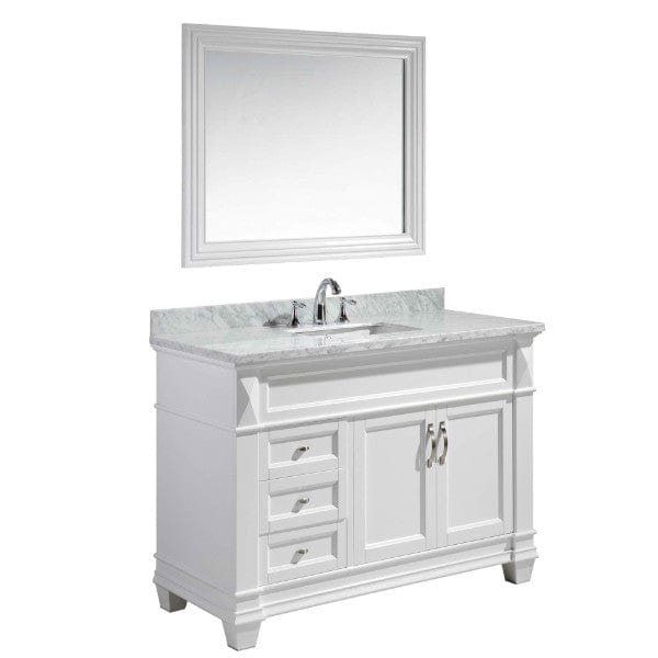 Hudson 48″ White Transitional Single Sink Vanity With Carrara Marble Top